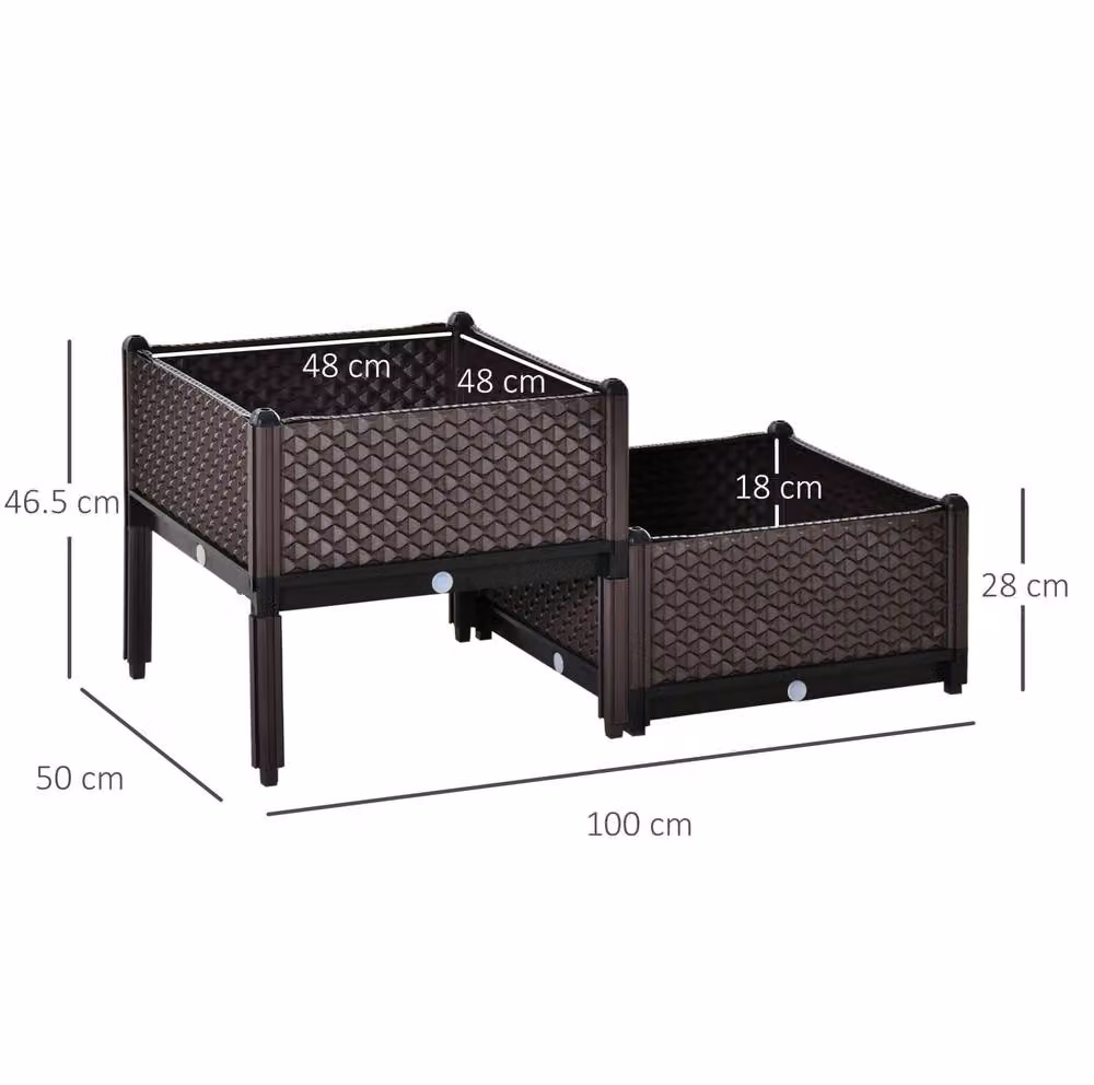 STILVORA Set of 2 Self-Watering Raised Plastic Planters in Brown, W/D/H: 48.0 x 46.5 x 50.0 cm – 3