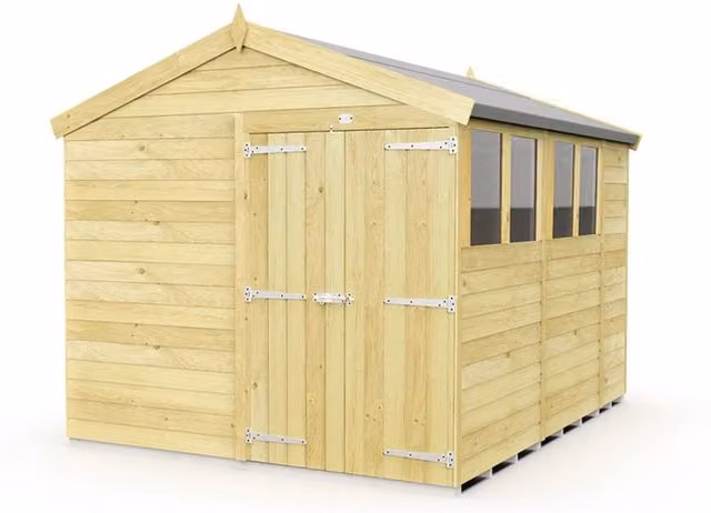 Buttercup Farm Brown Apex Wooden Shed with Double Doors and Windows, L329 x W231 x H217 cm