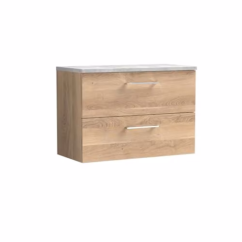 Balterley Wall Hung Bathroom Vanity Unit with 2 Soft Close Drawers and Rectangular Laminated Worktop, Bleached Oak, W: 80.5 cm, D: 39.0 cm, H: 56.2 cm