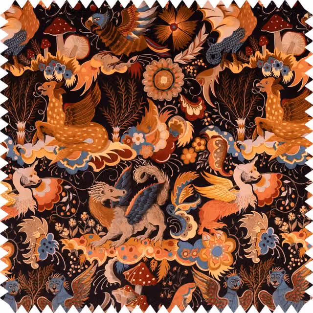 House of Hackney Phantasia Velvet in Selenite Orange, Black and Multicolour