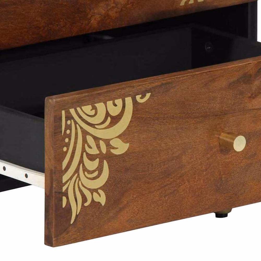 Berkfield Home Solid Mango Wood Bedside Cabinet in Brown and Gold, W/D/H: 50 x 33 x 60 cm – 5
