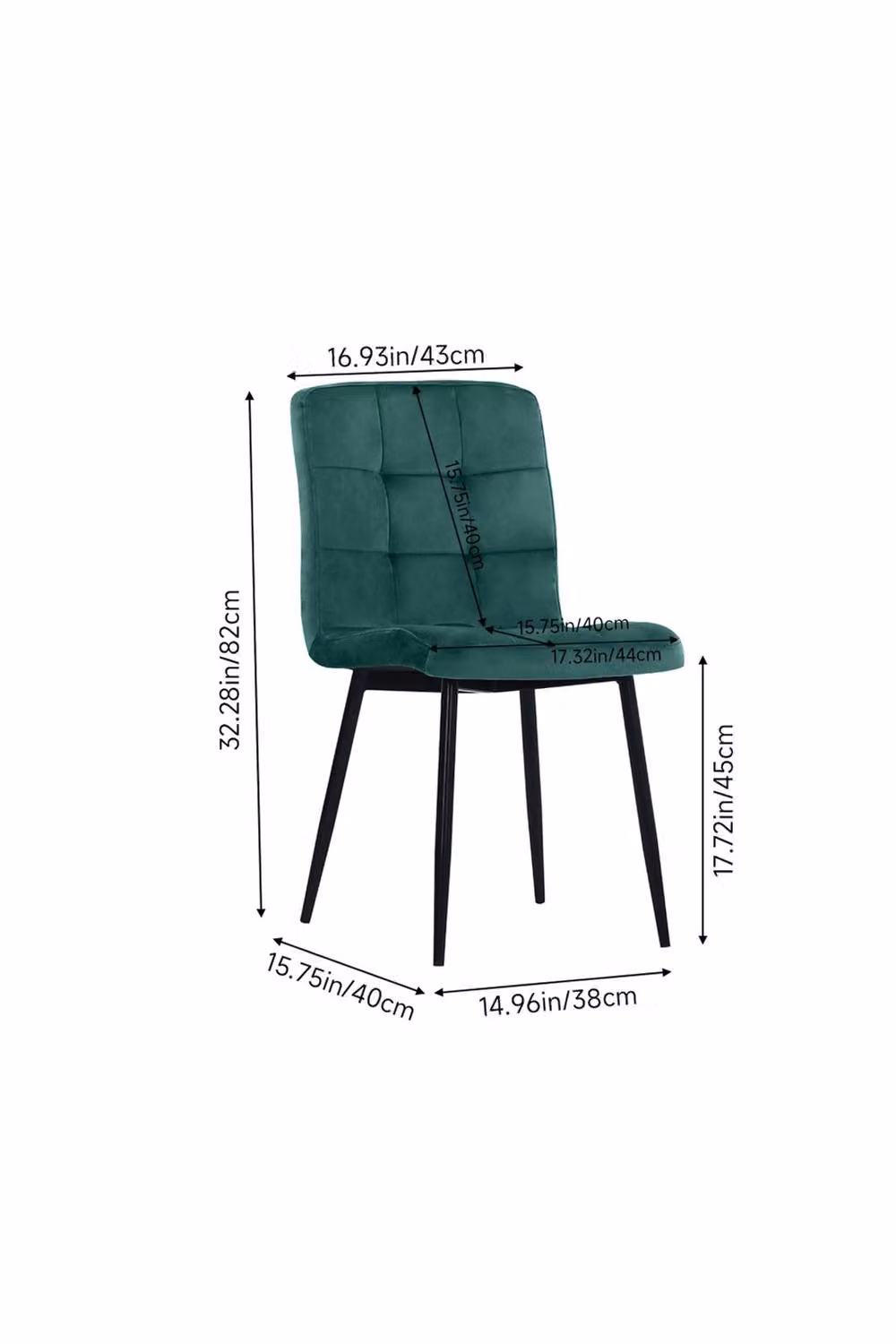 Living and Home Set of 4 Modern Velvet Upholstered Dining Chairs in Green with Metal Legs – 2