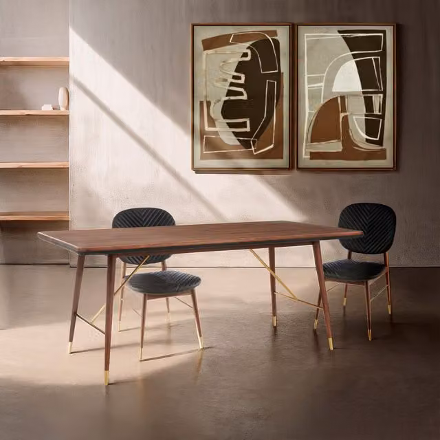 Orsina Rectangular Walnut Wood Dining Table with Brass Finish in Brown, W/D/H: 150 x 90 x 75 cm – 2