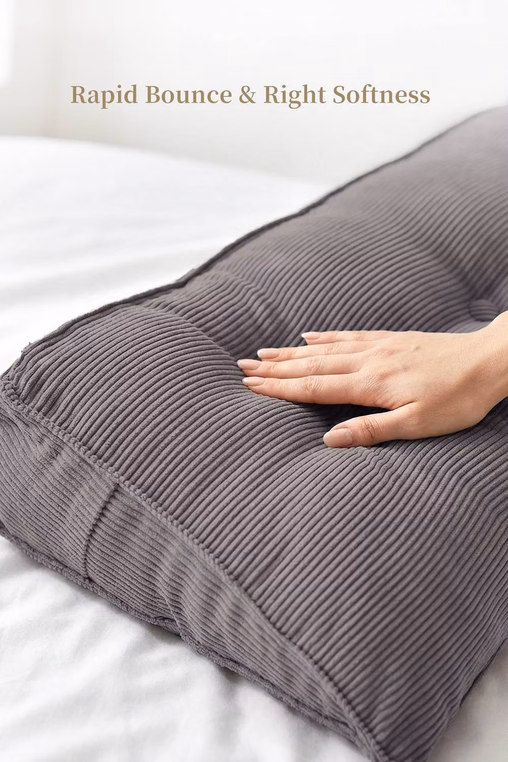 Living and Home Corduroy Wedge Headboard Pillow with Removable Cover in Grey, Medium – 4