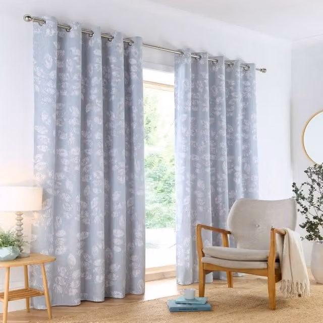 Portfolio Home Boston Botanical Leaf Fully Lined Eyelet Curtain Set, 2 Panel Pair in Duck Egg Blue, Width: 117 cm, Drop: 137 cm
