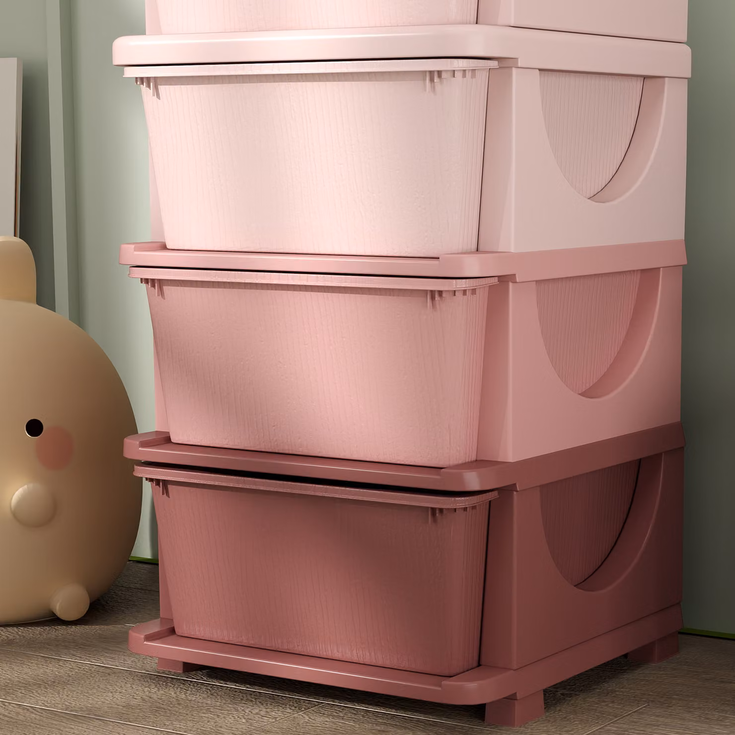 HOMCOM Four-Tier Pink Kids Storage Unit with Four Plastic Drawers and Castors – 5