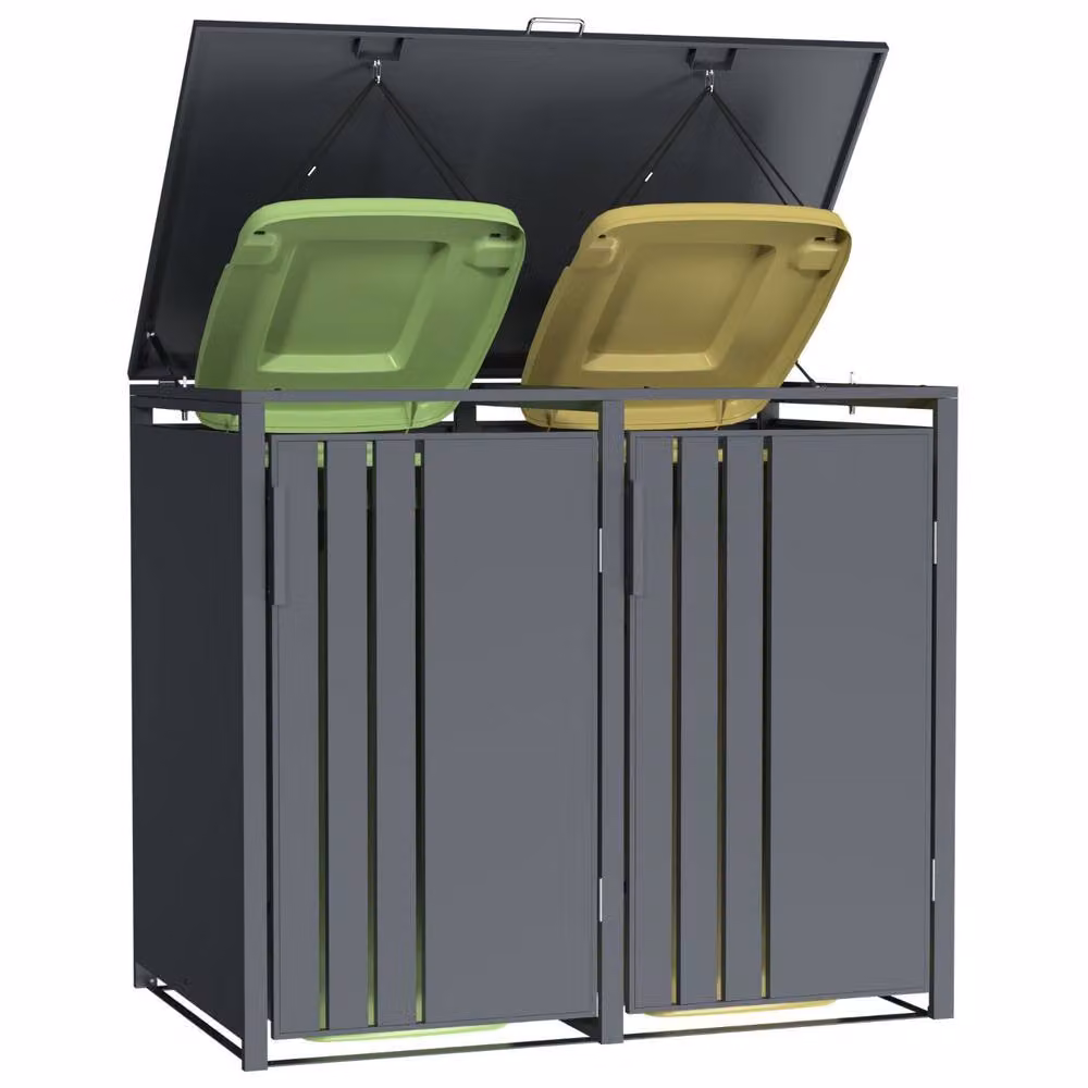 Phoenix Safe Company Anthracite Double Wheelie Bin Store for 2 x 240L Bins, Soft Close Metal Storage, W: 80 cm, D: 116 cm, H: 80 cm – 4