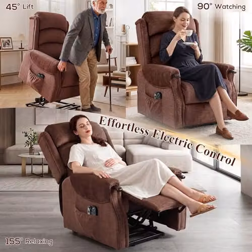HOMCOM Power Lift Recliner Chair with Motorised Recline and Articulated Elevating Assist in Brown Velvet – 4
