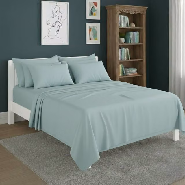 Snug City Plain Poly Cotton Easy Care Fitted Sheet and Matching Pillowcase Set in Duck Egg Blue, Size: Single (90 x 200 cm)