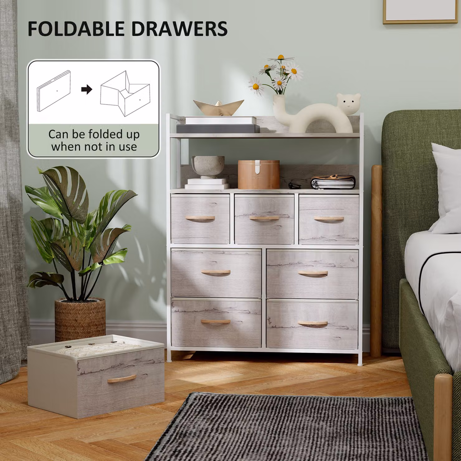 HOMCOM Rustic Seven Drawer Fabric Chest in Brown with Metal Frame – 3