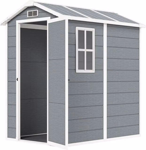 Outsunny Grey Outdoor Storage Shed with Built-In Floor, Lockable Door, Windows and Vents, W/D/H: 121.92 x 175 x 121.92 cm – 1
