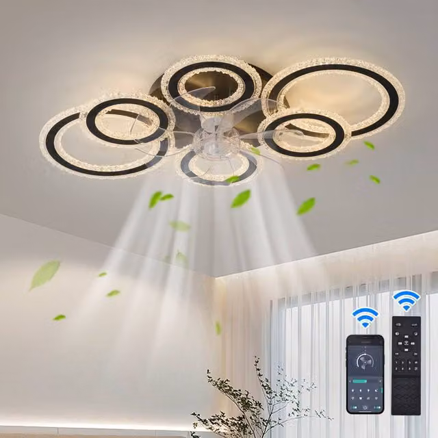 NIVOR Black Smart Ceiling Fan with LED Light and Remote Control – 1
