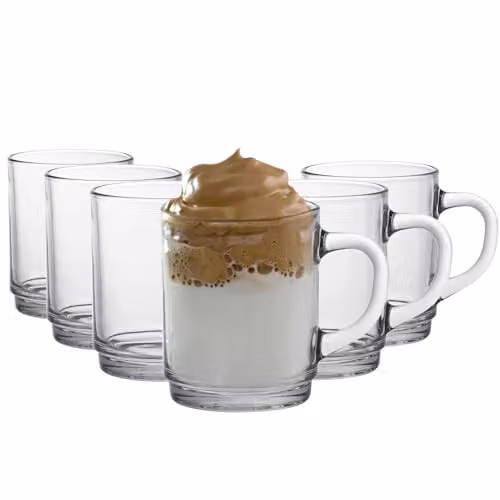 Duralex Versailles Glass Coffee Mugs, 260ml, Transparent, Pack of 12