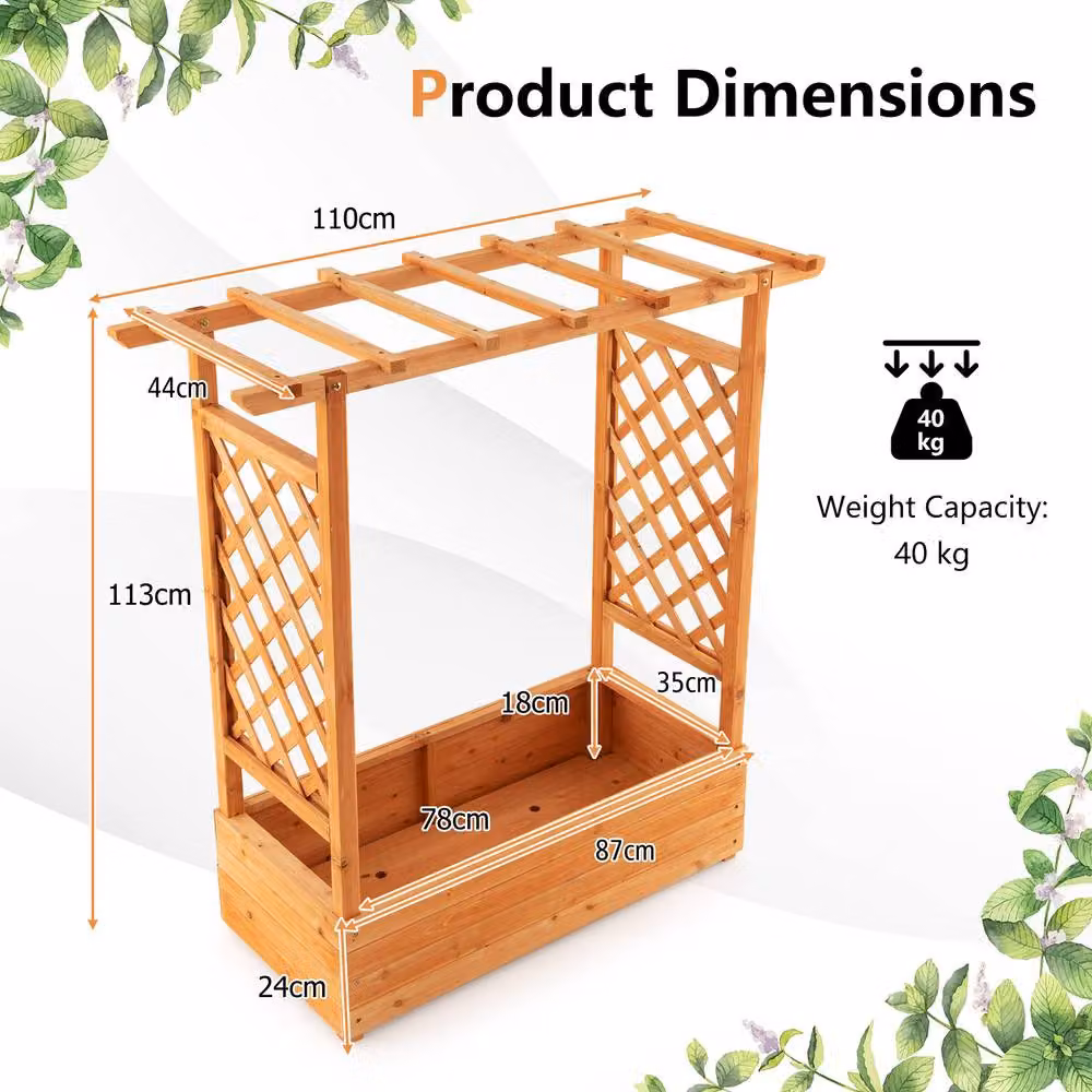 Gymax Raised Garden Bed with Arch Trellis Planter Box and Hanging Roof in Brown – 2
