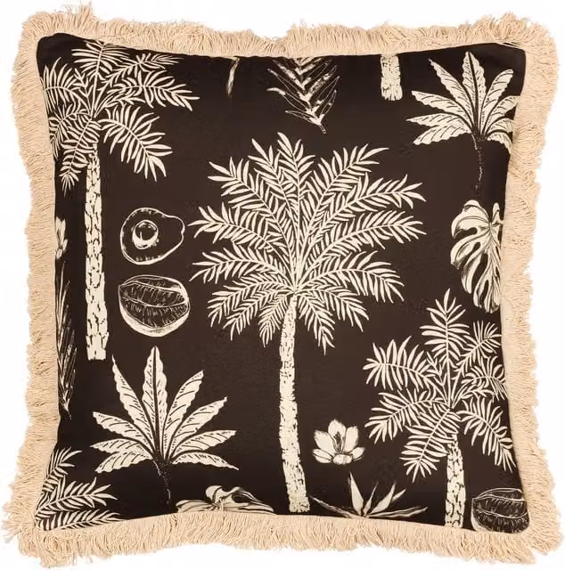 Make it a Home Colonial Palm Fringed Square Cushion in Brown with Removable Polyester and Cotton Cover