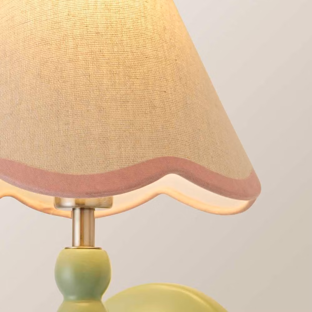 ValueLights Bobbins Pair of Green Wall Lights with Pink Fabric Scallop Shades and Bulbs – 3