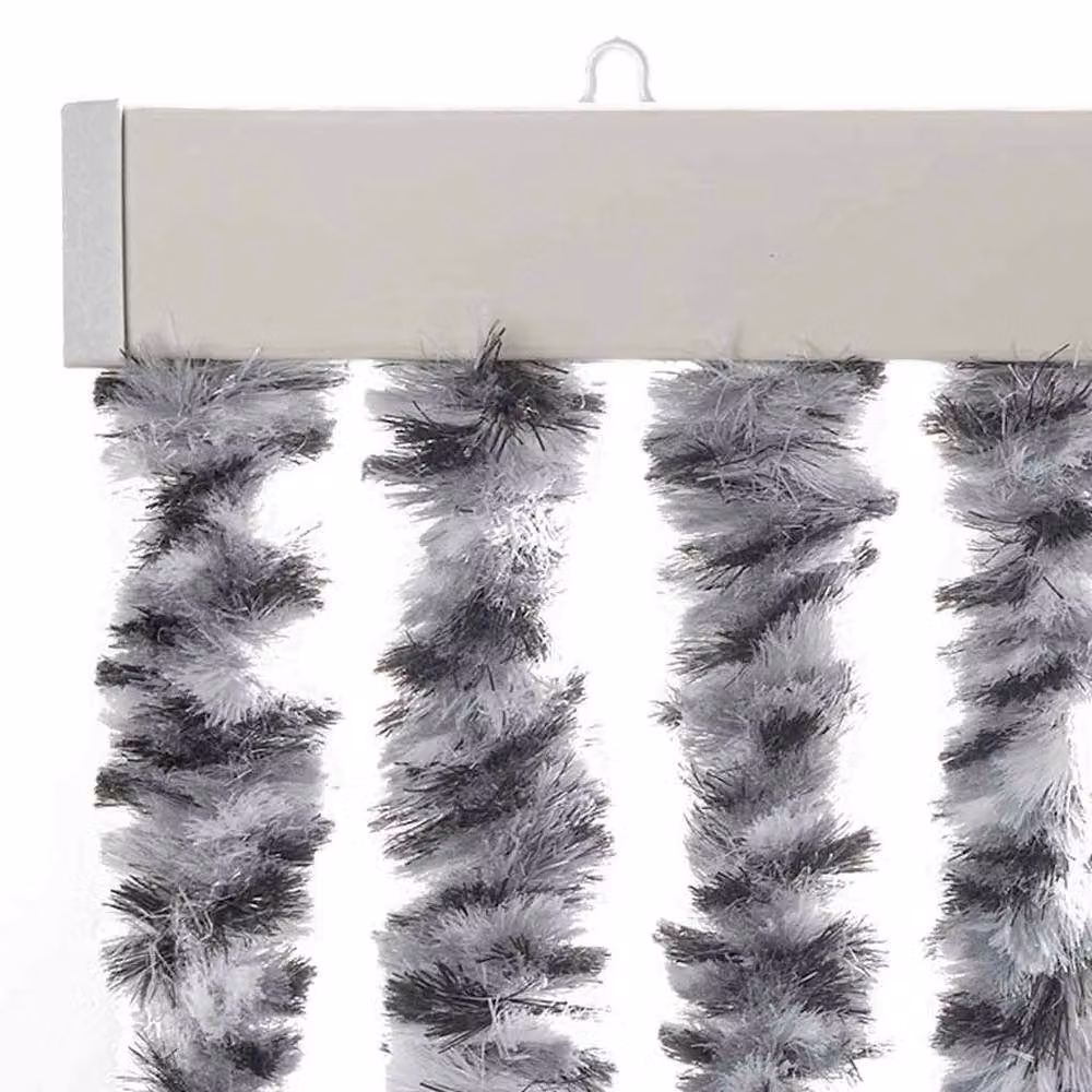 Berkfield Home Soft Fly Curtain in Grey, Black and White Striped Chenille, W: 90 cm, H: 200 cm – 4
