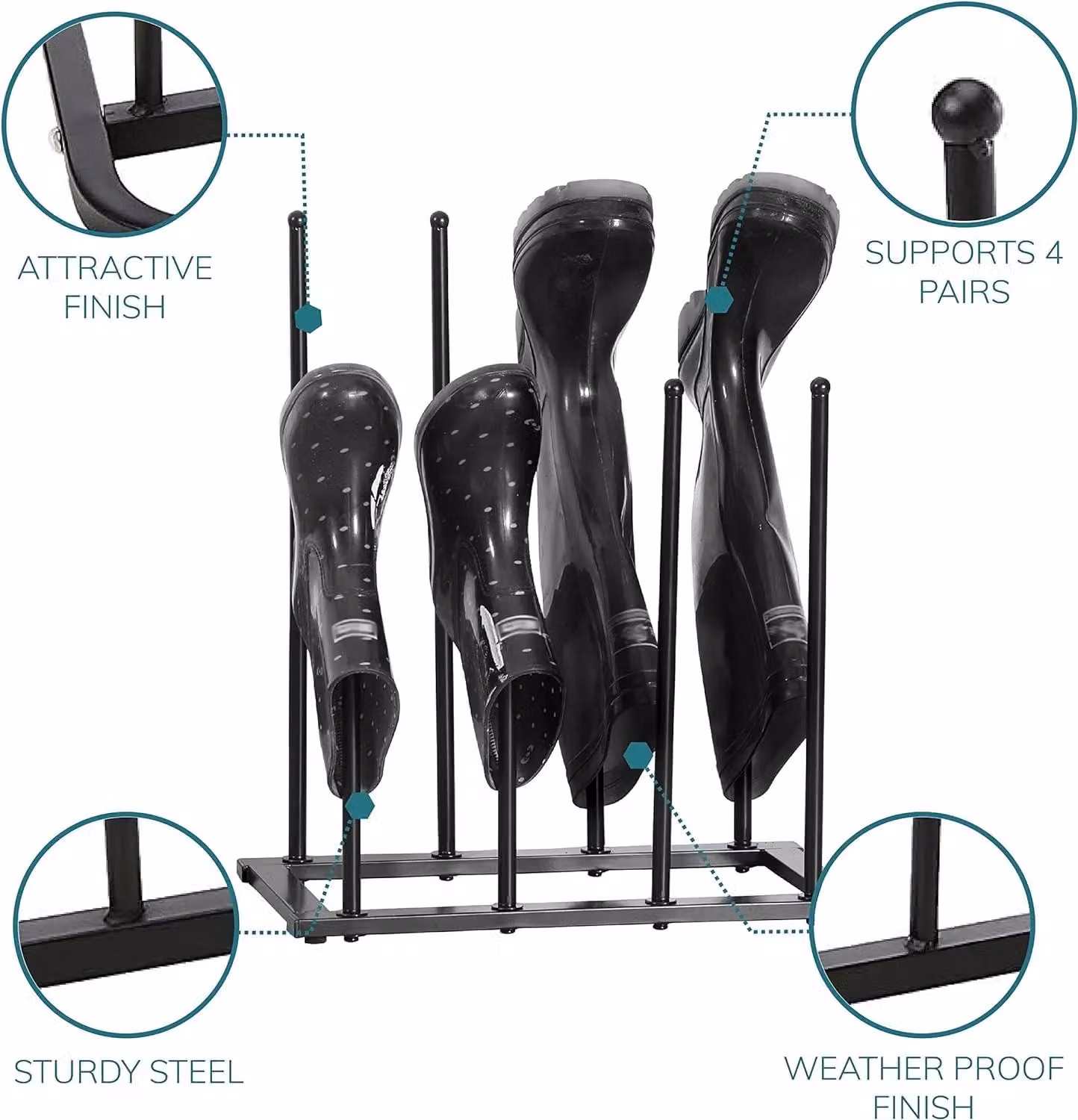 House of Home Metal 4 Pair Welly and Walking Boot Shoe Rack in Black – 5