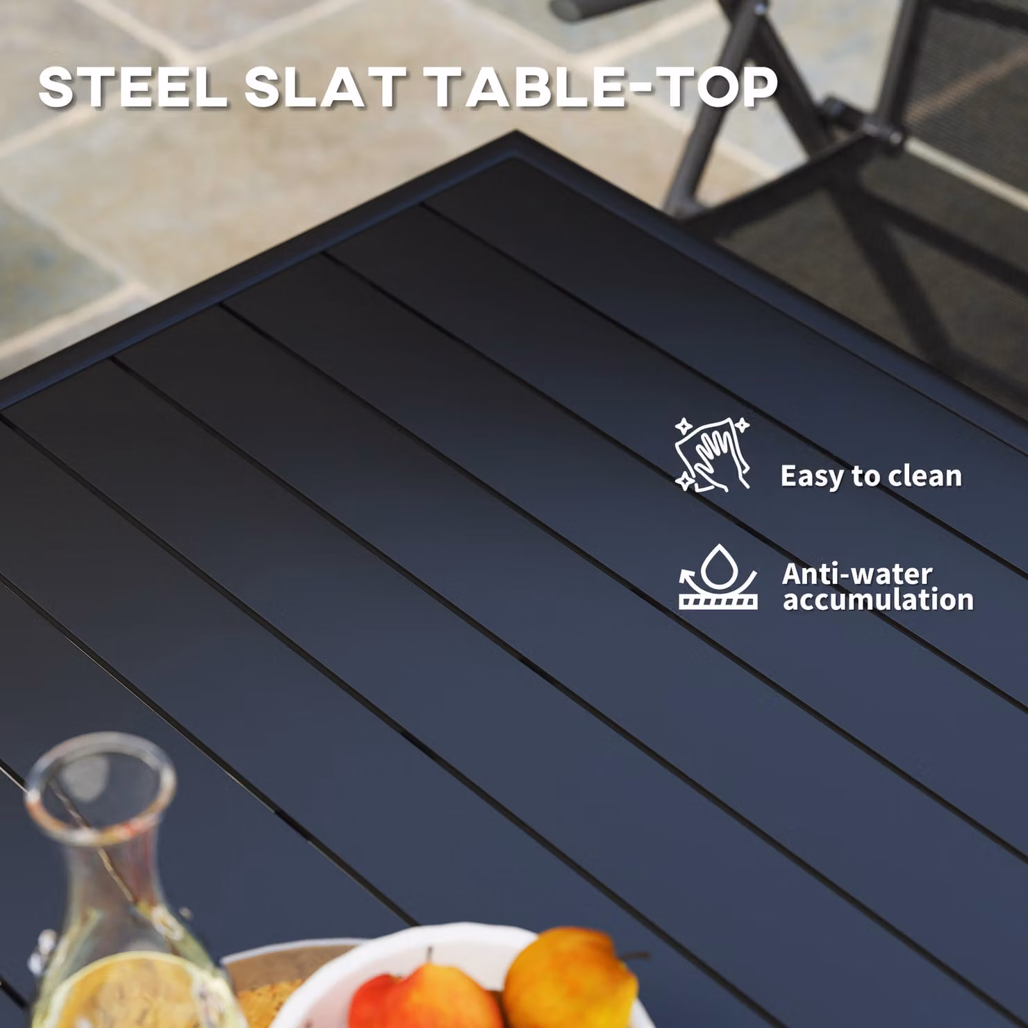 Outsunny Square Garden Table with Slat Top and Steel Frame, Black, W/D/H: 80 x 80 x 74 cm – 5
