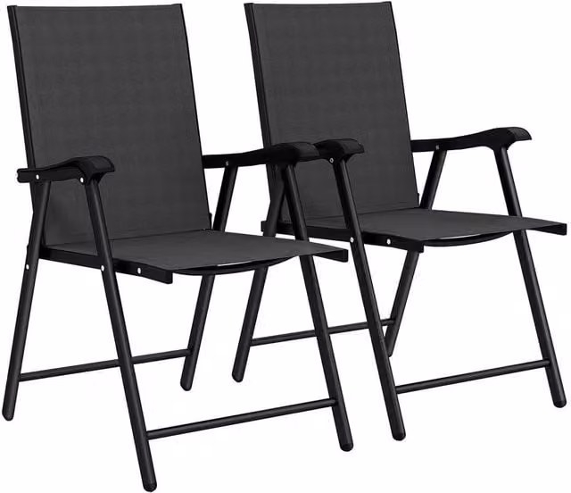 Kelvenix Set of 2 Black Folding Garden Chairs with Armrests and High Back