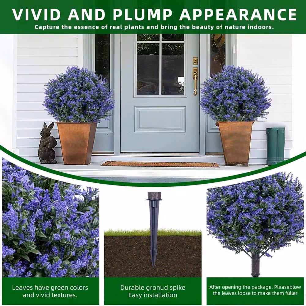 VOGREX 2-Piece Purple Artificial Lavender Round Topiary Ball Trees – 5