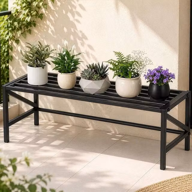 VOGREX Heavy Duty Metal Plant Stand for Indoor and Outdoor Use, Black, W/D/H: 19.5 x 20.0 x 19.5 cm – 1