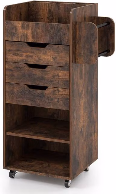 VOGREX Brown Rolling Storage Cart with 3 Drawers and 2 Dowel Rods – 1