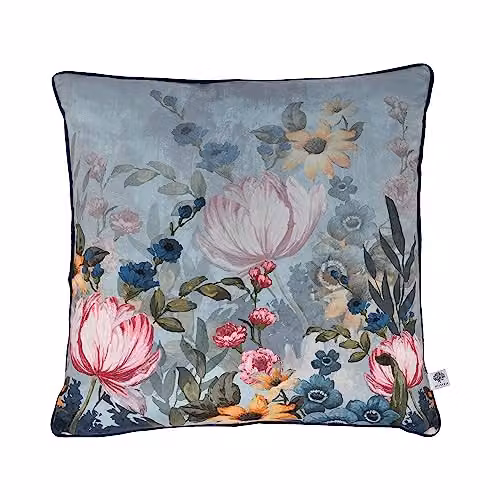 Appletree Floral Velvet Cushion in Blue and Petrol with Removable Cover, W/D/H: 43 x 43 x 43 cm – 2
