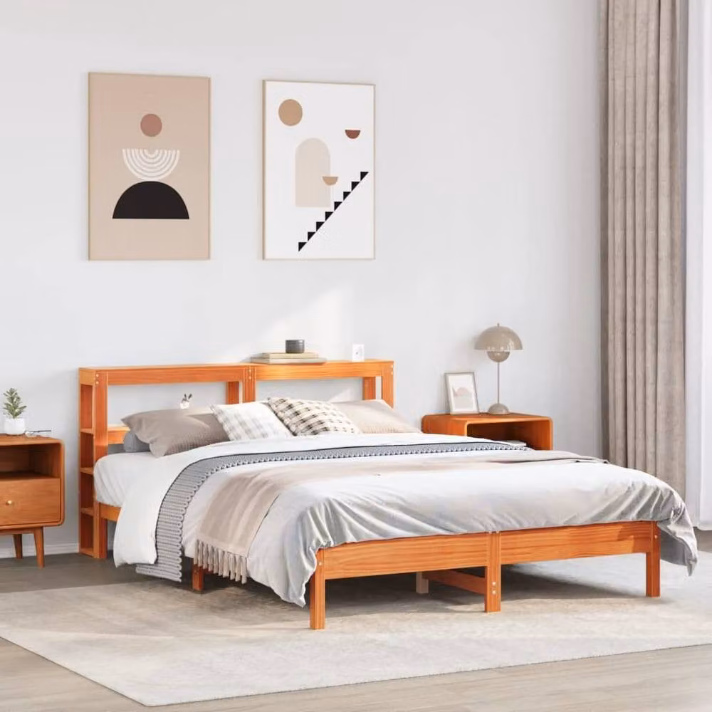 Berkfield Home King Size Solid Wood Pine Bed Frame in Waxed Brown, W/D/H: 150 x 200 cm – 1