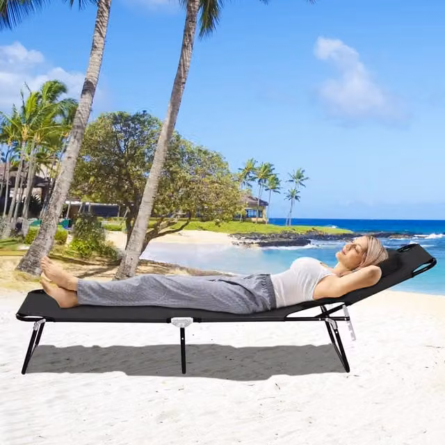 Outsunny Folding Sun Lounger with Pillow in Black