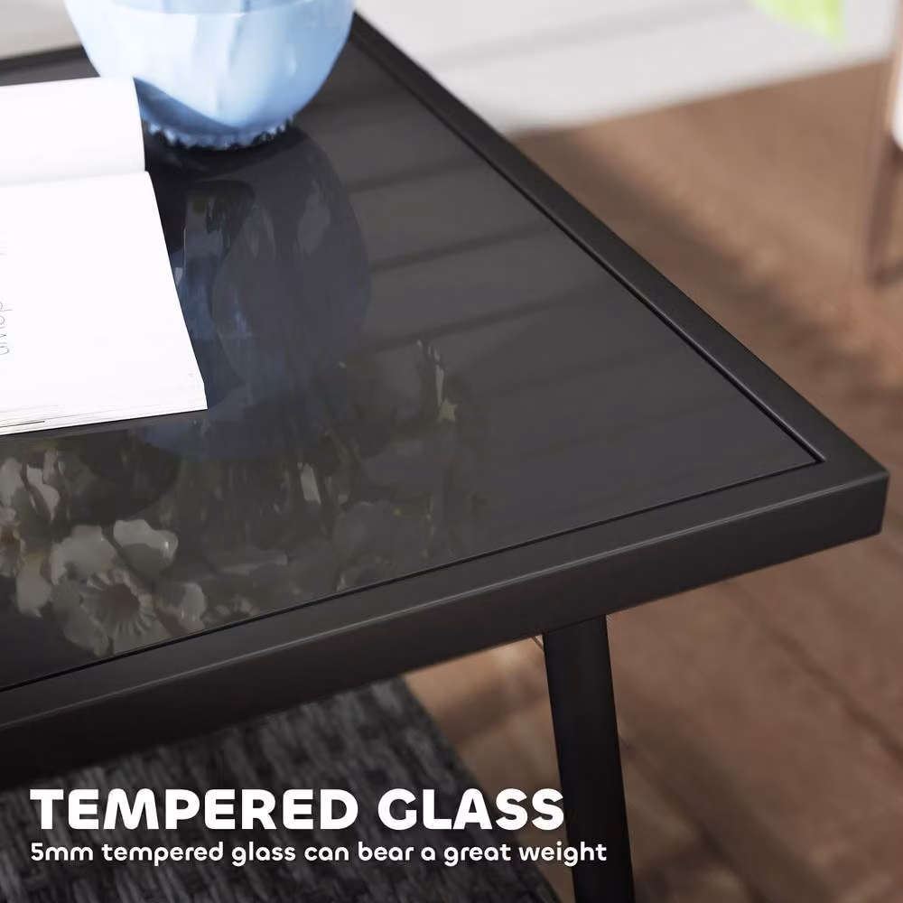 STILVORA Modern Coffee Table Set with Steel Frame and Glass in Grey – 5