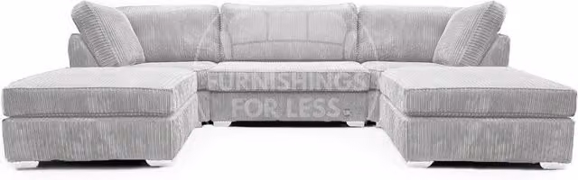 Furnishings For Less UK Bishop U-Shaped 5 Seater Large Sofa in Silver Jumbo Cord Fabric