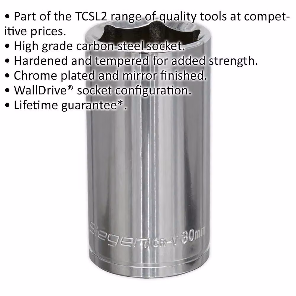 Loops 30mm Chrome Plated Deep Drive Socket, 1/2 inch Square Drive, High Grade Carbon Steel, Silver – 2