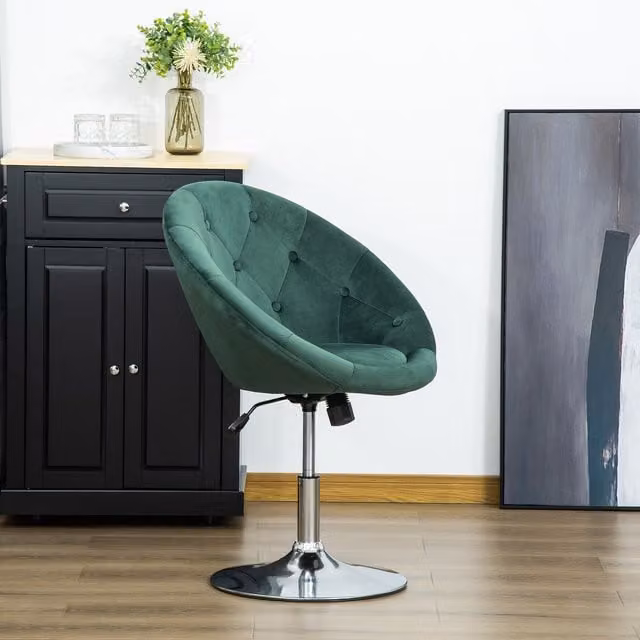 HOMCOM Retro Green Velvet Bar Stool with Metal Base