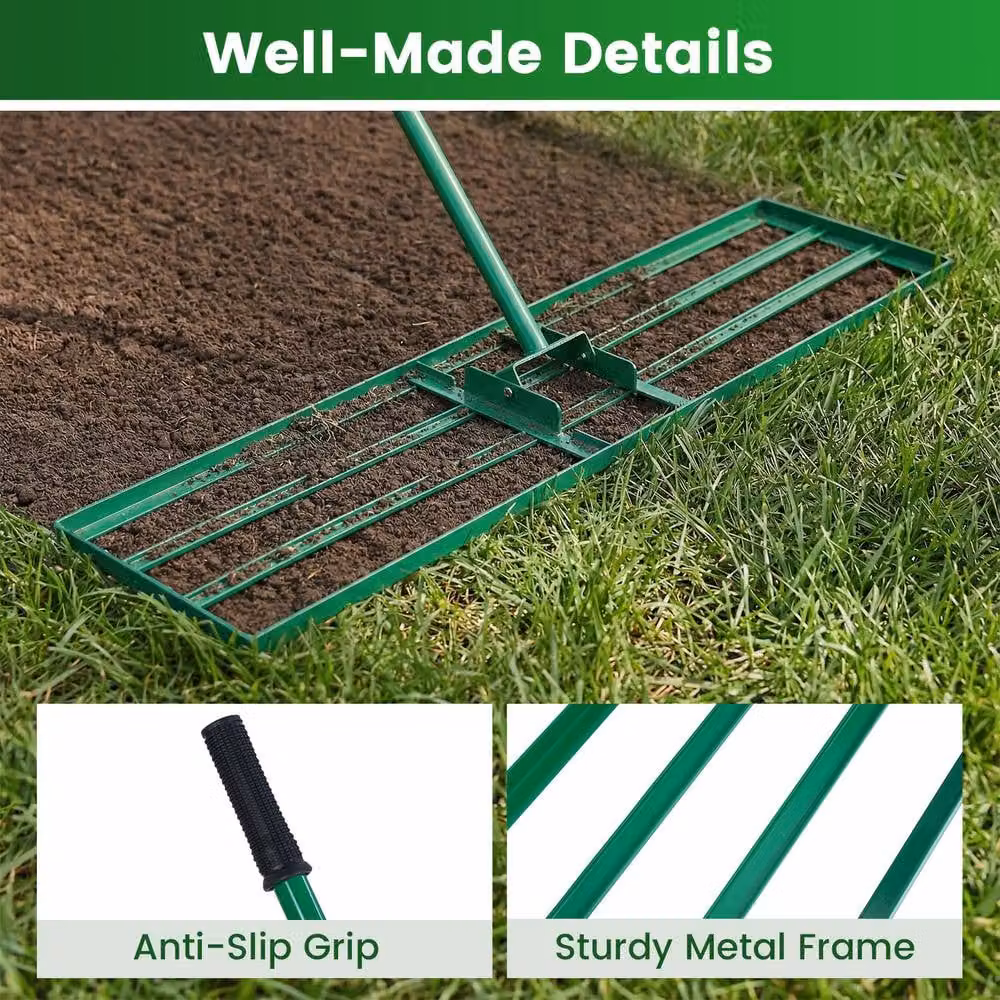 Costway Metal Lawn Leveling Rake in Green, W: 91 cm, D: 25 cm – 5
