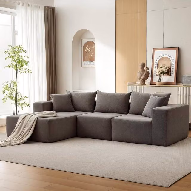 London Boutique L-Shaped Modular Sectional Sofa 3-4 Seater Fabric Couch Set with Memory Foam in Dark Grey – 1
