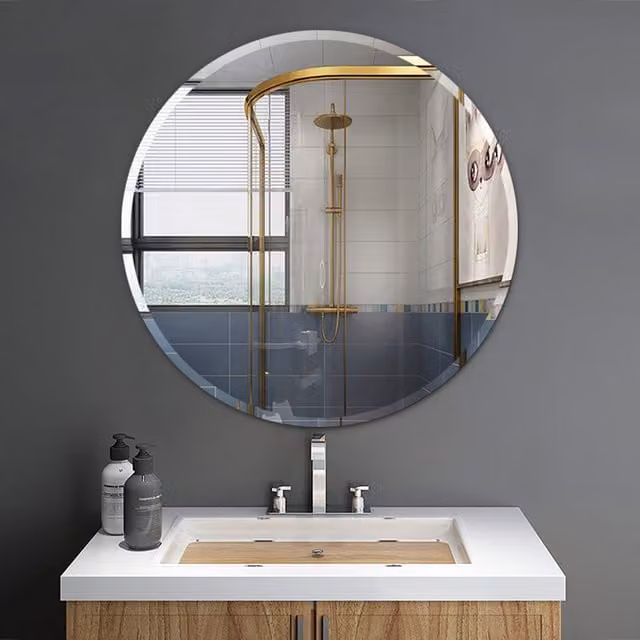 Livingandhome Round Minimalist Frameless Wall Mounted Glass Bathroom Mirror in White