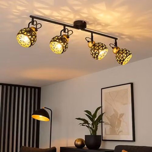 Globo Lighting Netlighting Sarra Ceiling Spotlight Bar in Black and Gold with 4x E14 Sockets, L 60 x W 10 x H 17.5 cm – 2