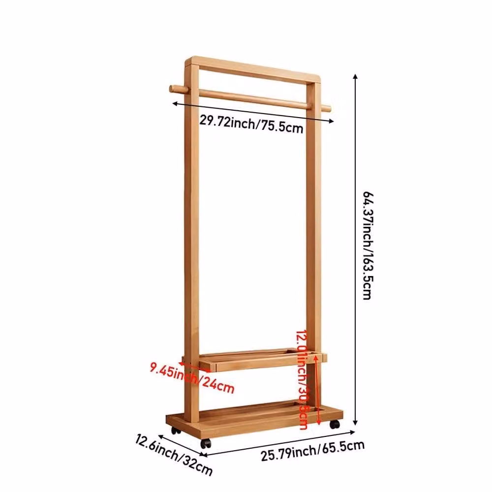 Kelvenix Walnut Vertical Clothes Rail Rack in Brown Wood and Bamboo – 2
