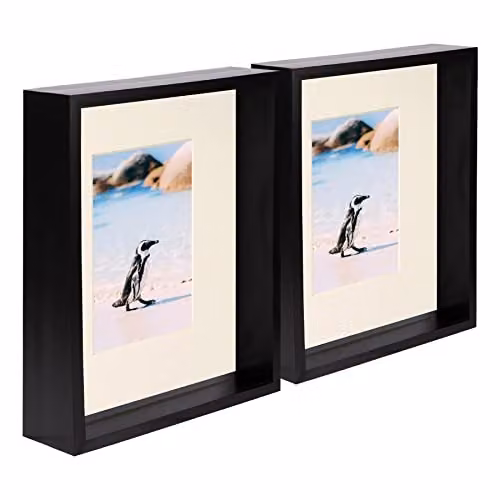 Nicola Spring Pack of 5 Black Rectangular 3D Deep Box Wooden Photo Frames with Beige Mounts