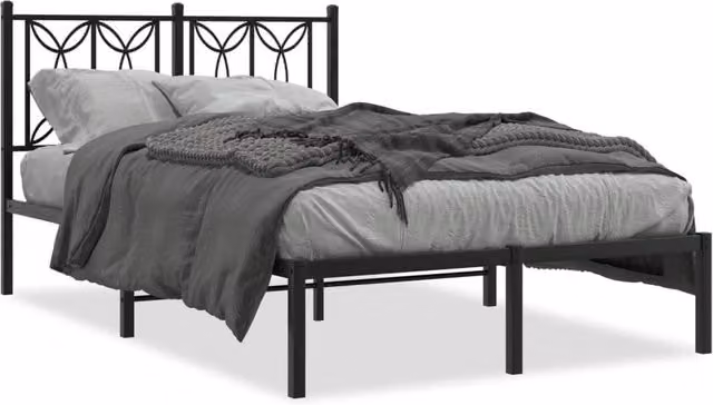 Berkfield Home Metal Bed Frame with Headboard, Black, W/D/H: 120 x 190 cm