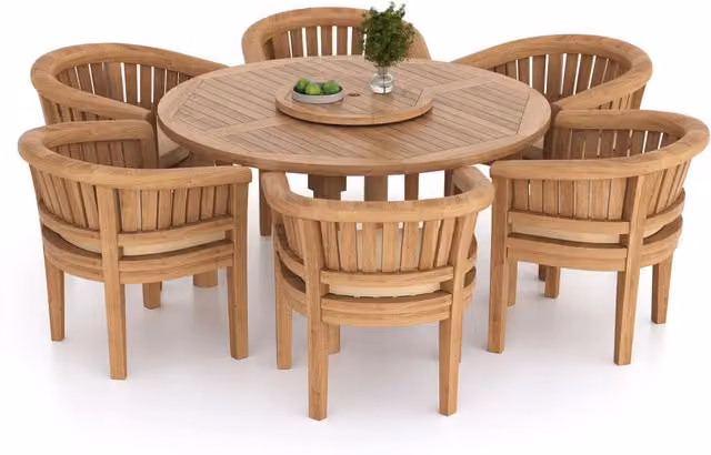 Eterna Nimes Teak Garden Dining Table and 6 Chair Set with Black Cushions