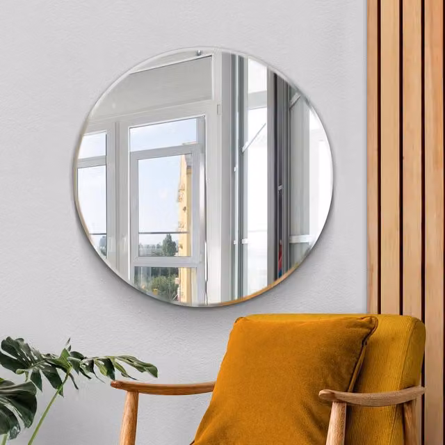 MirrorOutlet Classic Design Round Glass Wall Mirror, Clear, Diameter: 90 cm