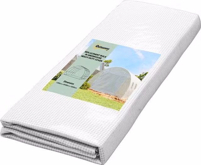 Outsunny White PE Greenhouse Replacement Cover for Walk-in Tunnel Gardens, W 4 m x D 3 m x H 2 m – 1