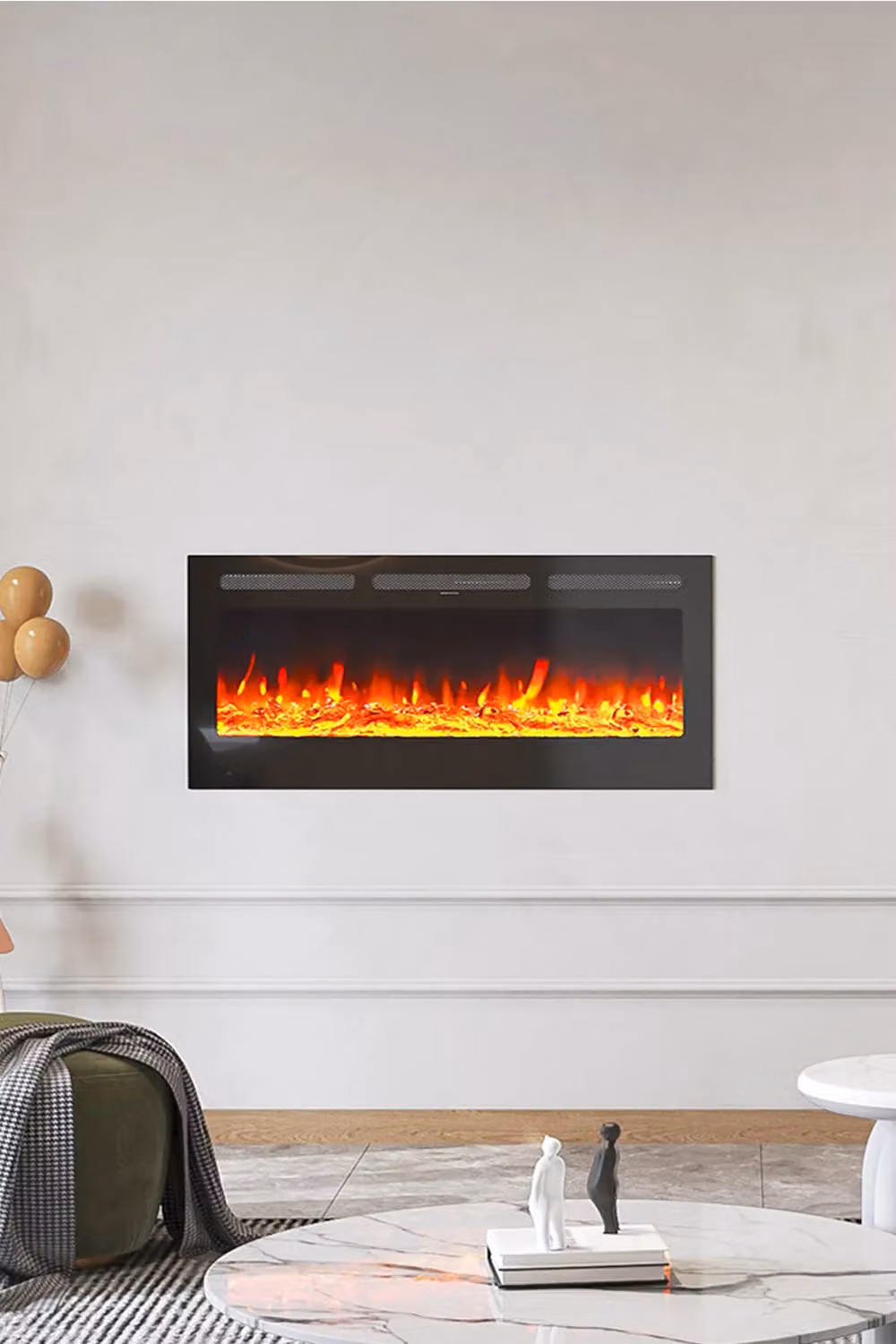 Living and Home 40 Inch Black Recessed and Wall Mounted Electric Fireplace with Remote – 2