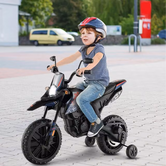 Costway Electric Ride On Motorbike Toy with Light and Sound in Blue and Black