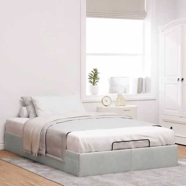 Berkfield Home Double Ottoman Bed Frame in Light Grey Velvet with Lift Up Base, W: 140 cm, D: 193 cm, H: 135 cm – 1