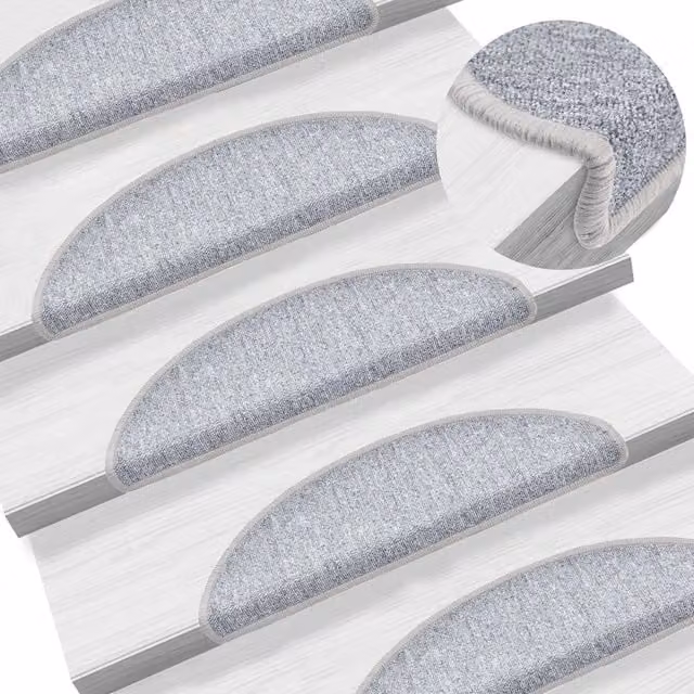 Berkfield Home Self-Adhesive Non-Slip Stair Mats, 10 Pack, Light Grey, W/D/H: 56 x 17 x 3 cm