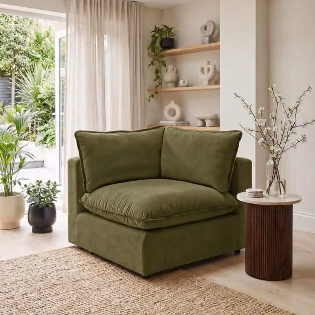 Furniturebox UK Echo Linen-Look Fabric Corner Armchair for Modular Sofa - Green