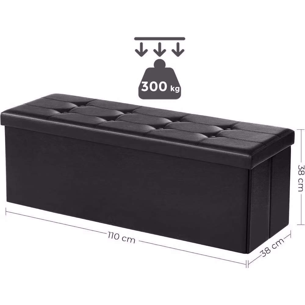 SPETLEK Foldable Small Storage Ottoman and Foot Rest in Black Synthetic Leather – 2